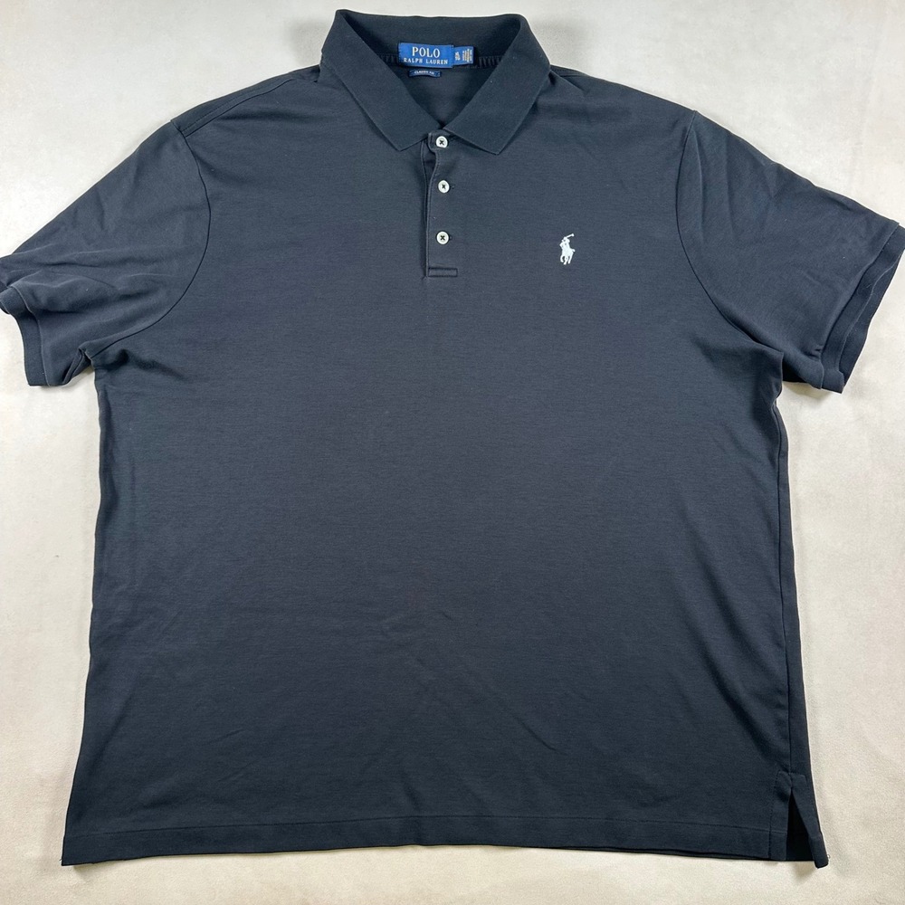 Polo Ralph Lauren Mens XL Black Classic Fit Soft Cotton Polo White Pony